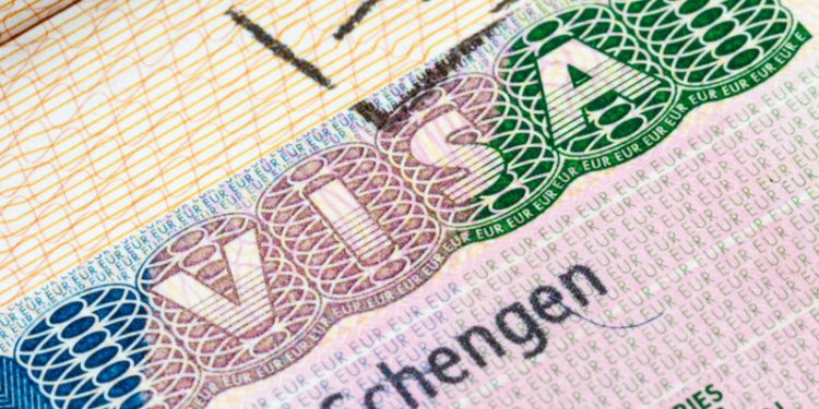 European Schengen visa stamp in the passport