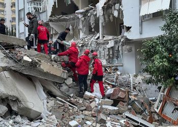 KAHRAMANMARAS, TURKIYE - FEBRUARY 06: A view of debris as rescue workers conduct search and rescue operations after the 7.4 magnitude earthquake hits Kahramanmaras, Turkiye on February 06, 2023. (Photo by Eren Bozkurt/Anadolu Agency via Getty Images)

Rescue workers search through debris in Kahramanmaras, Turkey on Monday. (Eren Bozkurt/Anadolu Agency/Getty Images)